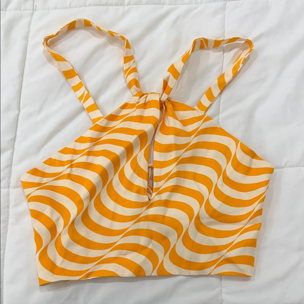 Zara Orange and Cream Wave Pattern Crop Top